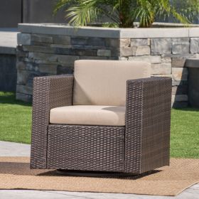 Outdoor Swivel Patio Chair with Cushions (Single, Dark Brown / Beige)