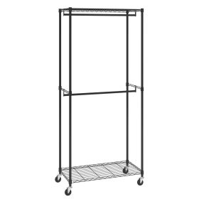 VEVOR Heavy Duty Clothes Rack, Double Hanging Rods Clothing Garment Rack with Bottom and Top Storage Tier, Rolling Clothing Rack for Hanging Clot