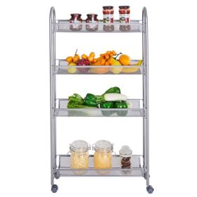 Honeycomb Mesh Style Four Layers Removable Storage Cart Silver