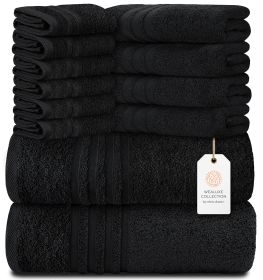 Black 12 Piece Bath Towel Set for Bathroom Wealuxe Collection 2 Bath Towels 4 Hand Towels 6 Washcloths 100% Cotton Soft and Plush Highly Absorben