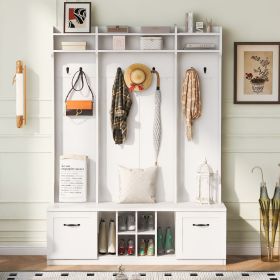 U-Can 5-in-1 Entryway Bench with Coat Rack, 7 Sturdy Hooks, 2 Spacious Drawers and Adjustable Shelves