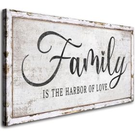 Family Motto Canvas Wall Art,Family Is The Harbor Of Love Inspirational Quote Wall Art,Family Sign Wall Decor