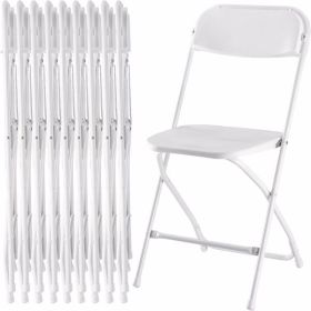 10 Pcs Folding Chair Plastic, Foldable Stackable Portable Seat with Metal Frame 330lb Capacity, Outdoor/Indoor Commercial for Party, Wedding, Eve