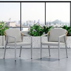 Outdoor Dining Chair Set of 2, Wicker Rattan Woven Patio Chairs, Outdoor Armchair Seating for Patio Backyard Poolside Balcony