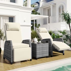 U Style Outdoor Rattan 2-Person Combo W  Coffee Table, Adjustable For Courtyard (Color: Beige)