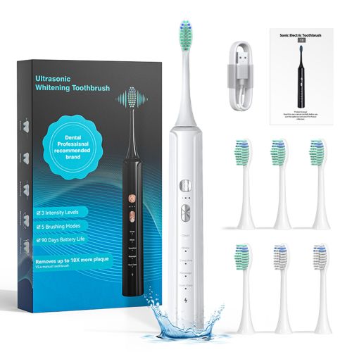 Aquasonic Black Series Ultra Whitening Toothbrush   ADA Approved Electric Toothbrush    8 Brush Heads    Travel Case   40.000 VPM Electric Motor