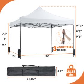 10 X 10ft  Up Canopy Tent Easy Setup Outdoor Shade Instant Portable Sun Shelter Canopy Tent For Parties Camping Beach (Color: White)