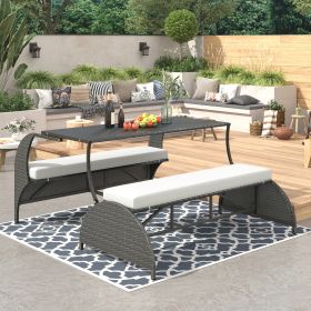 U STYLE Outdoor Loveseat And Convertible To Four Seats And A Table,Suitable For Gardens And Lawns (Color: Beige)