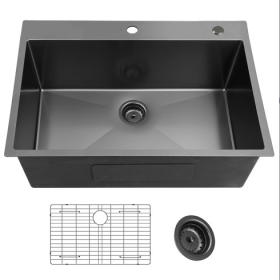 30 Inch Topmount Gunmetal Black 18 Gauge Single Bowl Kitchen Sink (Color: Black)
