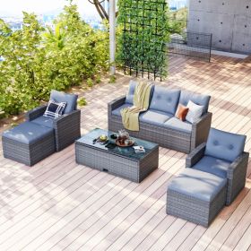 6-Piece All-Weather Wicker PE Rattan Patio Dining Set With Coffee Table (Option: Gray)