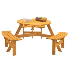 6-Person Outdoor Wooden Picnic Table W 3 Benches For Patio, Backyard, Garden (Option: Natural)
