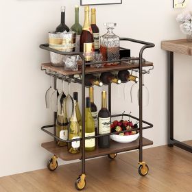 2 Tier Bar Cart With Wheels, Serving Cart With Wheels And 2 Handles, Home Outdoor Bar Cart With Wine Rack And Glass Holder, Kitchen Serving Cart (Option: JXC162)