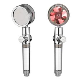 New Turbo Propeller Shower Head Water Saving High Preassure Flow 360 Degrees With Fan Extension Showerhead Rainfall With Holder (Color: Red)