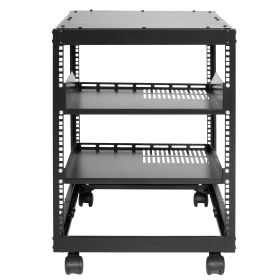 VEVOR 12U Open Frame Server Rack, Adjustable Depth, Free Standing Or Wall Mount Network Server Rack, 4 Post AV Rack With Casters, Holds All Your (Color: Black)