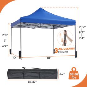10 X 10ft  Up Canopy Tent Easy Setup Outdoor Shade Instant Portable Sun Shelter Canopy Tent For Parties Camping Beach (Color: Blue)