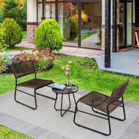 Patio Furniture Set 3 Piece Mixture Pattern PE Rattan Steel Frame And Modern Round Table, Brown And (Option: Black Brown)