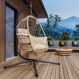 Patio Foldable Hanging Swing Chair With Stand Natural Color (Option: Natural)