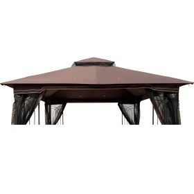 10x10 Ft Patio Double Roof Gazebo Replacement Canopy Top Fabric,Brown (Color: Brown)