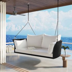 GO 51.9 2-Person Hanging Seat, Rattan Woven Swing Chair, Porch Swing With Ropes, Black Wicker And W (Option: Black White)