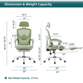 Retractable Footrest Ergonomic Swivel Office Chair With Lumbar Support Pillow And Padded Armrests (Color: Green)