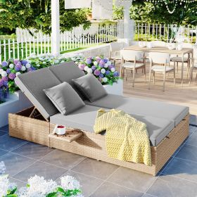 TOPMAX Outdoor Double Sunbed, Wicker Rattan, Adjustable Backrest  Seat (Color: Brown)