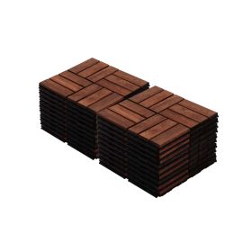 Acacia Wood Interlocking Deck Tiles Checker Pattern, 20 PCS 12  X 12  Square Acacia Hardwood Outdoor (Color: Brown)