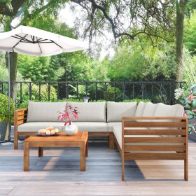 GO Wood Structure Outdoor Sofa Set With Beige Cushions Exotic Design Water-resistant And UV Protecte (Color: Beige)
