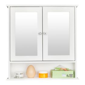 White Painted Surface Density Board, Double Mirror Door, Bathroom Cabinet (Color: White)