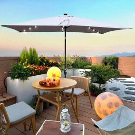 10x6.5ft Rectangular Solar LED Patio Umbrellas With Crank & Push Button Tilt (Color: LIGHT GREY)