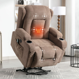 Power Lift Recliner Chair Recliners For Elderly With Heat And Massage Recliner Chair For Living Room With Infinite Position And Side Pocket,USB C (Color: Brown)