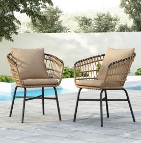 Outdoor Patio Chair With Cushions Set Of 2 (Option: BeigeBlack)