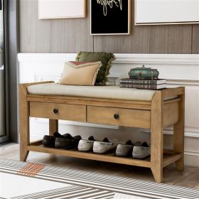 Shoe Rack With Padded Seat And Drawers, Multi-purpose Entrance Storage Bench - Old Pine (Option: Storage bench)