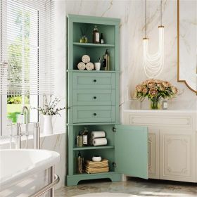 Green Triangular High Cabinet With 3 Drawers And Adjustable Shelves (Color: Green)