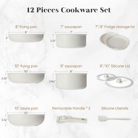 12 POTS And Pans Set, Non-stick Kitchen Cookware Set (Color: White)