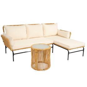 3-Pc Outdoor Patio Wicker Furniture Set Table Chairs With 3.15 Thick Cushion (Option: Light Yellow)