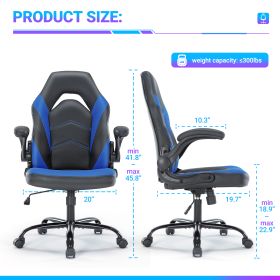 PU Leather Ergonomic Office Chair Swivel Computer Gaming Chair With Lumbar Support (Color: Blue)