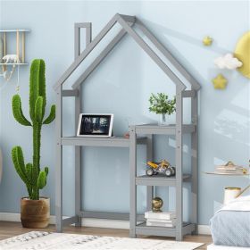 Wooden Writing Desk In The Shape Of A House (Color: Grey)