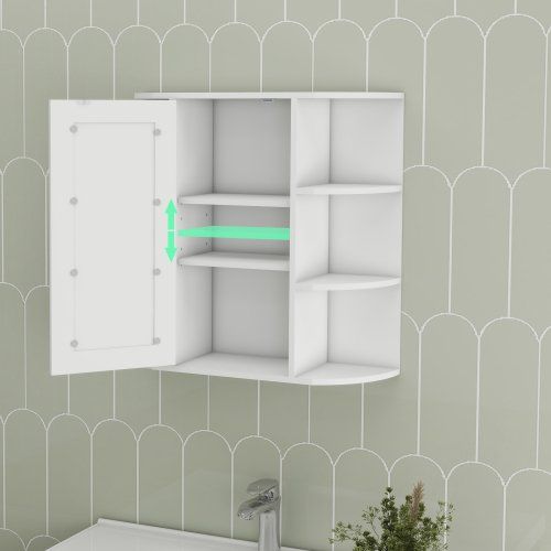 Wall-mounted Bathroom Cabinet With Mirrored Door, 6 Open Shelves, 3 Adjustable Bathroom Shelves Living Room Laundry Room Bedroom - White Wall-mounted Bathroom Cabinet With Mirrored Door, 6 Open Shelves, 3 Adjustable Bathroom Shelves Living Room Laundry Room Bedroom - White