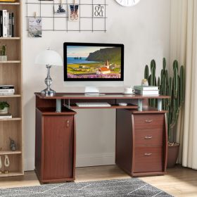 A Three Drawer Computer Desk With One Door (Color: Coffee)