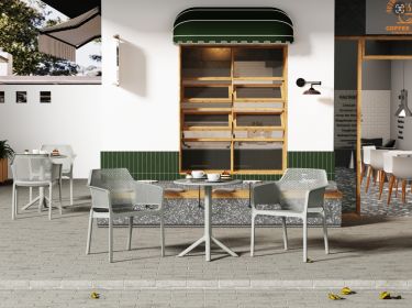 3 Piece Plastic Arm Chair Bistro GRS Premium Ocean Plastic, Light Grey (Color: LIGHT GREY)