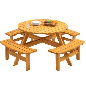 8 Person Wooden Picnic Table Outdoor Camping With 4 Built-in Benches (Option: Natural)