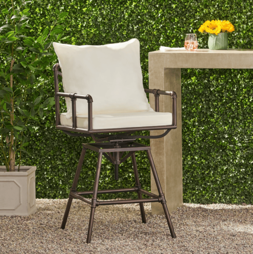 Outdoor Patio Bar Stool Swivel Barstool Upholstered Barstool Adjustable Height With Metal Frame