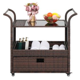 Iron Frame Braided Rattan Trolley (Option: Brown gradient)