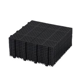 12 X 12 Inch Black Interlocking Deck Tiles Plastic Waterproof Outdoor All Weather Anti-slip Bathroom (Color: Black)