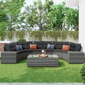 8-Pc Outdoor Wicker Round Sofa Set, Half-Moon All-Weather Curved Sectional (Option: Gray)