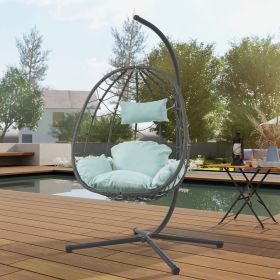 Egg Chair With Stand Indoor Outdoor Swing Chair Patio Wicker Hanging Egg Chair Hanging Basket Chair (Option: Gray)