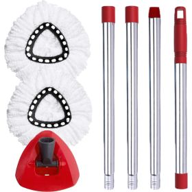 Spin Mop Head, Base, Handle Replacement For O-Ceda EasyWring Microfiber Spin Mop, 2 Microfiber Mop Refills, 1 Triangle Mop Head Cover And 30-58in (Color: White)