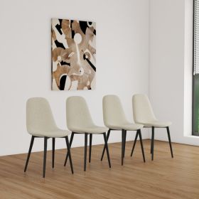Set Of Four Beige Dining Chairs, Linen Upholstered Contemporary Chairs (Color: Beige)
