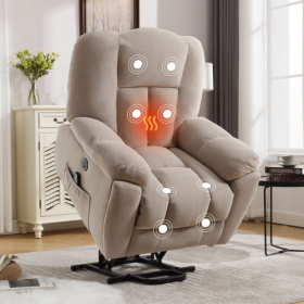 Power Lift Recliner Chair Recliners For Elderly With Heat And Massage Recliner Chair For Living Room With Infinite Position And Side Pocket,USB C (Color: Beige)