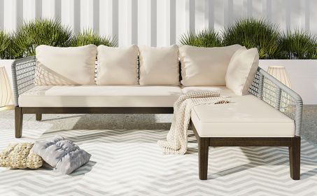 TOPMAX Modern 5-Person Outdoor Seating Group With Cushions Rope Waved Patio Sofa Set For Garden, Law (Option: GrayBeige)